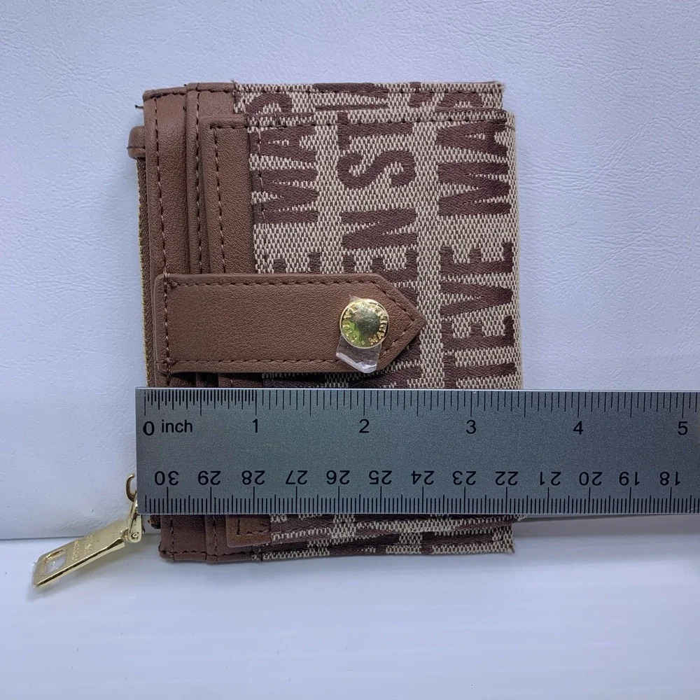 Steve Madden Womens OS Brown Logo Jacquard Zip Card Case Wallet New